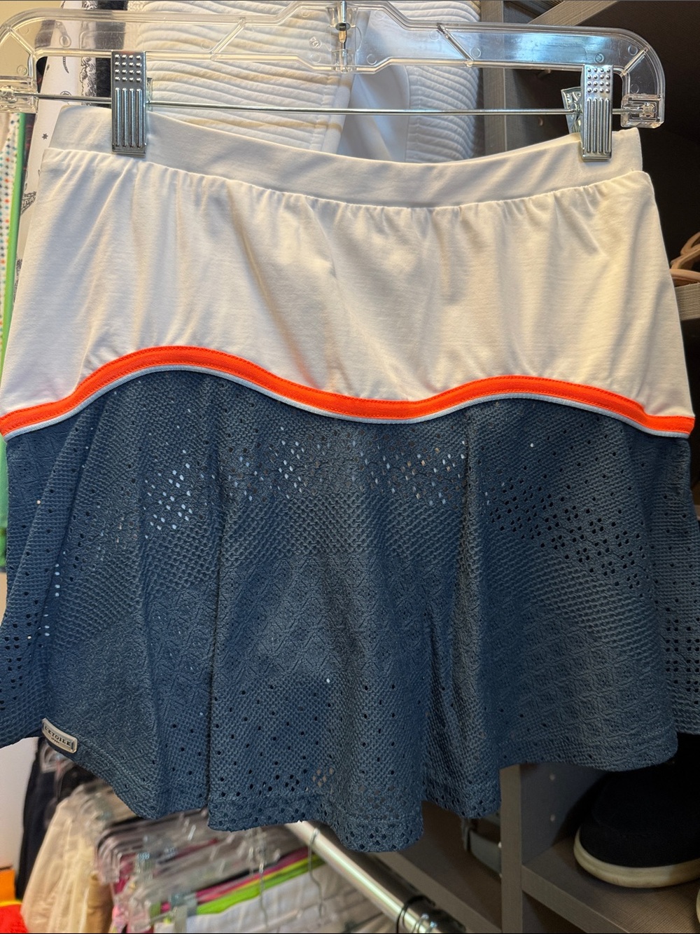 L’Etoile Sport Women's White and Navy Knit Skirt with Orange Trim